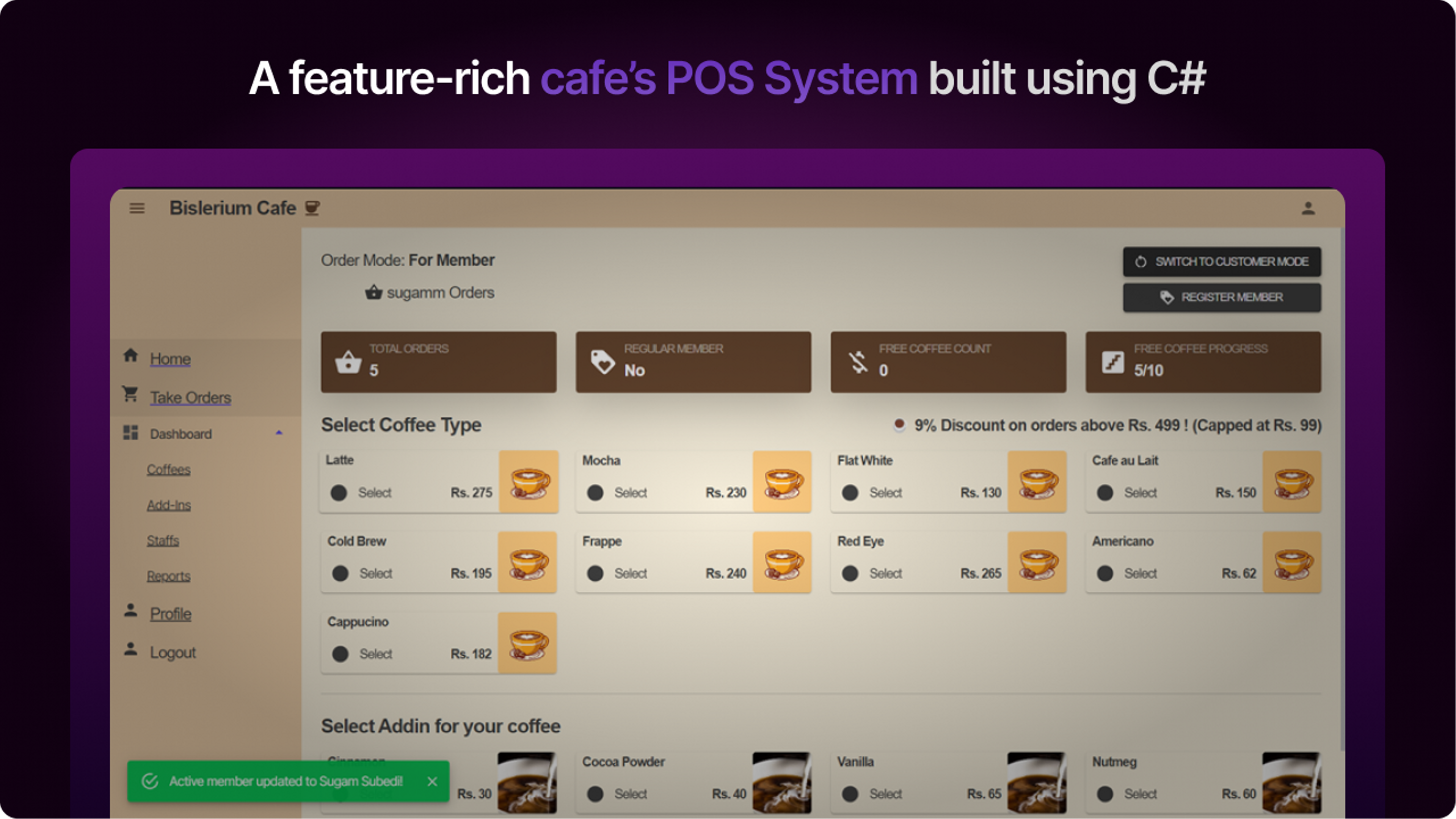 Main Interface - Bislerium Café POS