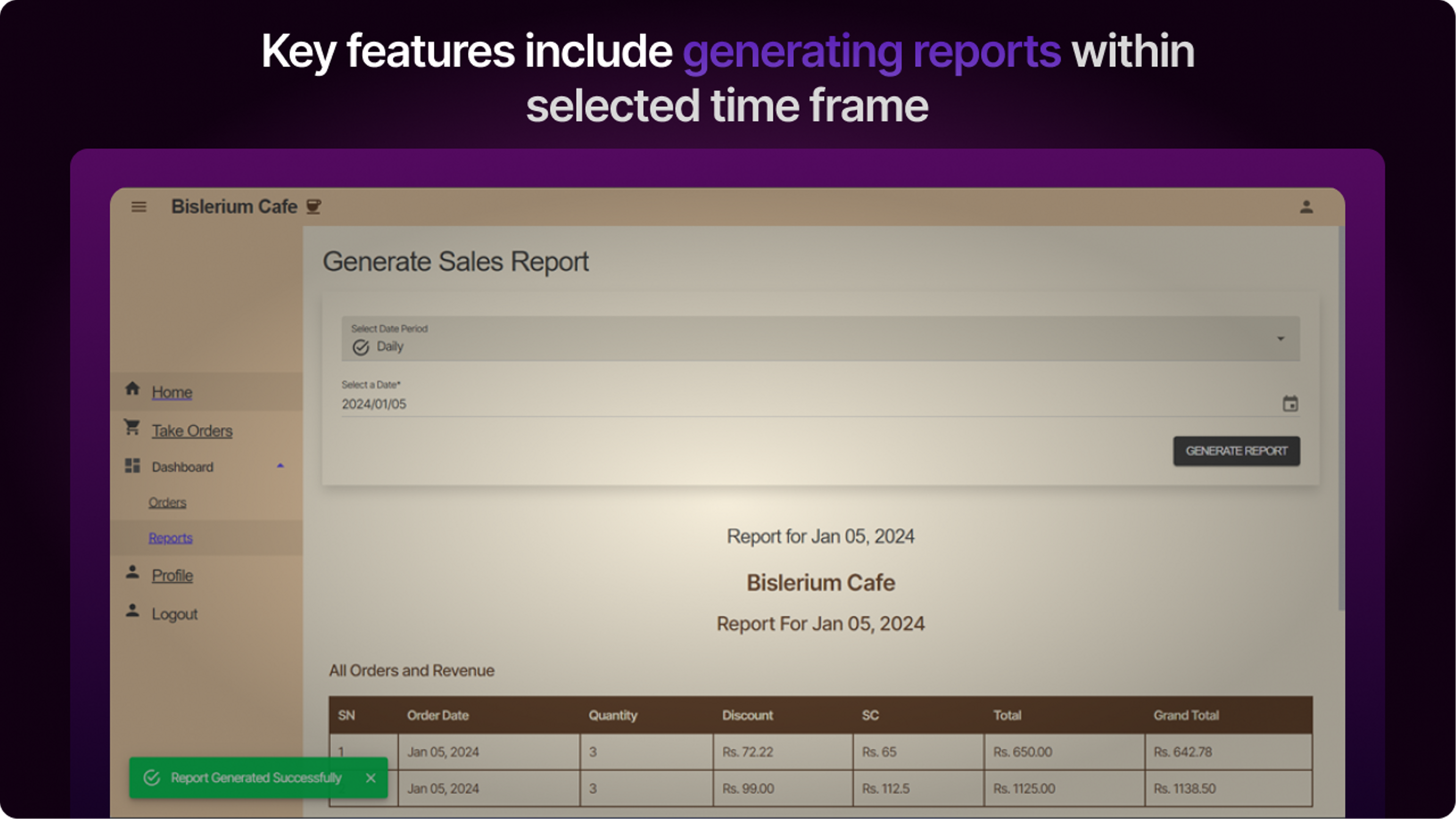 Sales Report - Bislerium Café POS